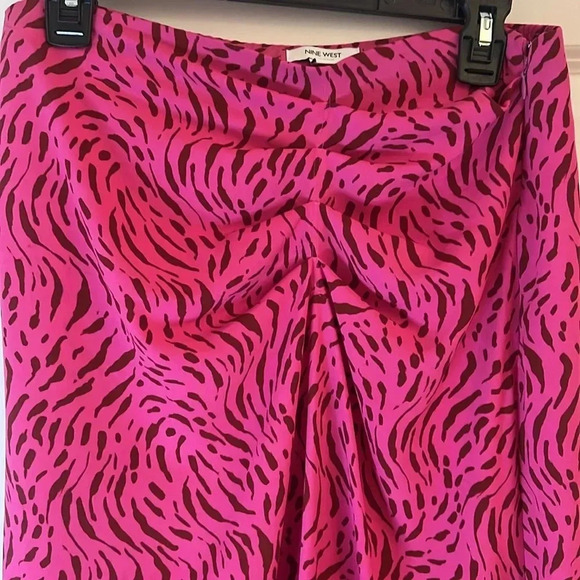 Nine West Side Ruched Midi Skirt Size M Zig Zag Zebra - Picture 3 of 8